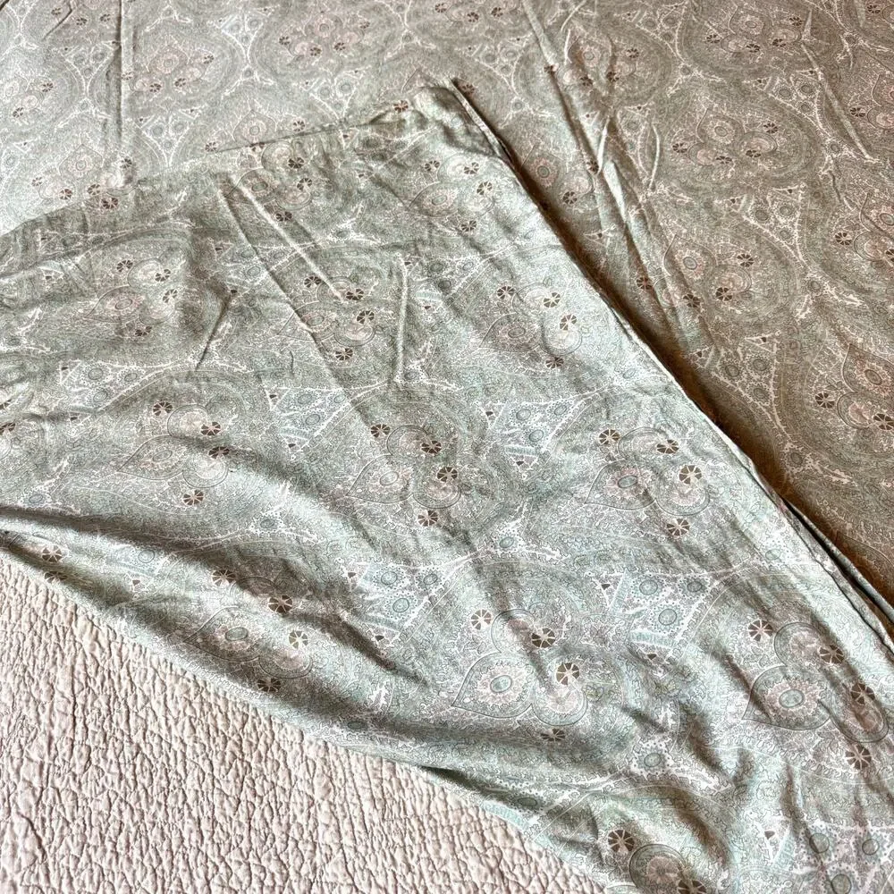 Restoration Hardware Queen Duvet Cover Sage Green Paisley Medallion 100% Cotton